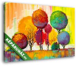 Vászonkép: Premium Kollekció: Absztrakt színes fa mesebeli erdő (olajfestmény reprodukció)(145x100 cm)