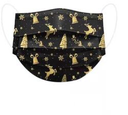  Szájmaszk karácsonyi mintával (fekete alapon arany rénszarvas) 1x