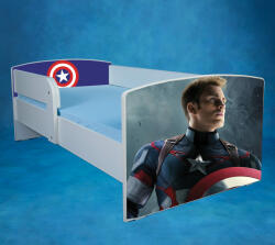 Pat pentru baieti 2-12 ani personaj Captain America, cu saltea 160x80, fara sertar - PTV1705 (PTV1705)