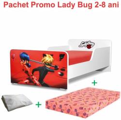 Produs in Romania Pachet Promo Pat copii 2-8 ani Start LadyBug cu saltea din lana si husa impermeabila - PC-PCH-PRO-STR-LDB-70 (PC-PCH-PRO-STR-LDB-70)