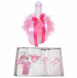 Trusou botez cu mesaj plus lumanare decor roz cu floricele Denikos® 541Pentru Fetita - NKO2959 (NKO2959)