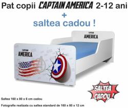 Produs in Romania Pat copii Start Captain America 2-12 ani cu saltea din lana inclusa - PC-P-MOK-CPT-80 (PC-P-MOK-CPT-80)