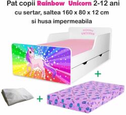 Oli's Pachet Promo Pat Start Rainbow Unicorn fete 2-12 ani cu sertar, saltea cu lana si husa impermeabila - PC-P-PR-RUNC-SRT-80 (PC-P-PR-RUNC-SRT-80)