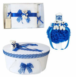 Set trusou de botez cu lumanare botez si cutie dantela si ursuleti decor albastru Denikos® 554 NKO2972 (NKO2972)