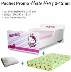 Produs in Romania Pachet Promo Pat Fete Creativ Hello Kitty 2-12 Ani Cu Saltea Din Lana 160x80cm Inclusa Si Husa Impermeabila- ASC-ch-pro-str-hkt-80 (PC-PCH-PRO-STR-HKT-80)