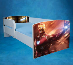 Pat pentru baieti cu model Iron Man, cu Saltea 140x70 cm Inclusa si Cu sertar PTV1709 (PTV1709)