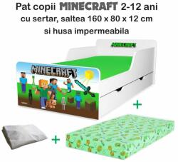 Oli's Pat copii Minecraft 2-12 ani cu sertar, saltea cu lana si husa impermeabila - PC-P-PR-MCF-SRT-80 (PC-P-PR-MCF-SRT-80)