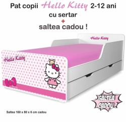Oli's Pat pentru Fete 2-12 ani Start Hello Kitty cu sertar si saltea cu lana 160x80cm- PC-P-MK-SRT-HKT-80 (PC-P-MK-SRT-HKT-80)