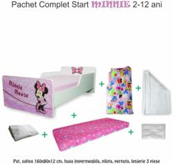 Oli's Pachet Complet Pat Start Minnie 2 -12 ani cu saltea Norisor 160x80x12 cm cu lana, husa impermeabila, pilota, perna, lenjerie (PC-PCH-CMP-PRO-STR-MIN-80)