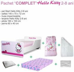 Oli's Pachet Promo Complet Pat Start Hello Kitty Fete 2-8 ani, cu saltea din lana, husa impermebila, lenjerie, pilota, perna, incluse (PC-PCH-CMP-PRO-STR-HKT-70)