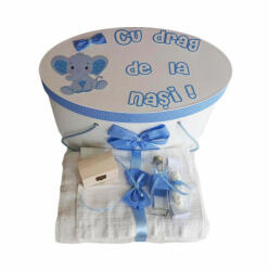 Set trusou de botez si cutie trusou personalizata pentru Baieti Denikos® 224 decor carouri si elefantel - NKO1780 (NKO1780)