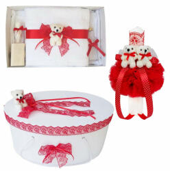 Set trusou botez cu lumanare si cutie trusou pentru Fete Denikos 559 decor rosu dantela si ursuleti - NKO2977 (NKO2977)