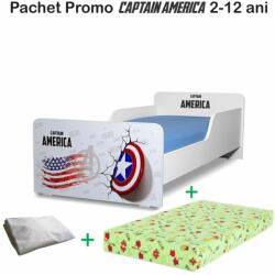 Produs in Romania Pat Copii Captain America 2-12 Ani + Saltea Cu Lana 160x80x12 Cm + Husa Impermeabila - ASC-ch-pro-str-cpt-80 (PC-PCH-PRO-STR-CPT-80)