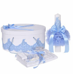 Set lumanare si trusou botez cu cutie eleganta Baieti, decor Bleu Denikos® 958 - NKO5387 (NKO5387)