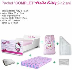 Oli's Pachet Complet Pat Fete Start Hello Kitty 2-12 ani cu saltea din lana, husa, lenjerie, pilota, perna - PC-PCH-CMP-PRO-STR-HKT-80 (PC-PCH-CMP-PRO-STR-HKT-80)