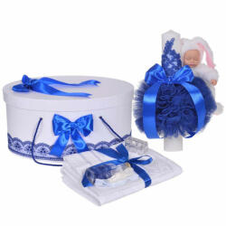 Pachet cutie si trusou de botez plus lumanare cu iepuras pentru Baietei cu decor Albastru Denikos® 894 - NKO5323 (NKO5323)