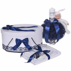  Set trusou botez si lumanare personalizata cu nume Baietel si cutie trusou decor Bleumarin cu iepuras Denikos® 909 NKO5338 (NKO5338)