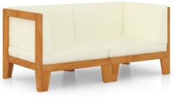 vidaXL Canapea cu 2 locuri cu perne alb crem, lemn masiv de acacia (3058112) - comfy