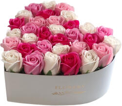 Colorissima Inima din Trandafiri Albi, Roz si Ciclam, 25cm