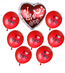 Colorissima Buchet 7 Baloane Rosii + Balon Inima I Love You