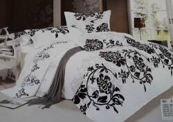 Lenjerie pat din bumbac satinat cu motive florare negre, 6 piese