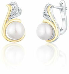  JwL Luxury Pearls Ezüst bicolor fülbevaló valódi gyöngyökkel és cirkónium kövekkel JL0720 - mall