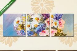 Többrészes Vászonkép, Premium Kollekció: Nyári virágok csokorban (olajfestmény reprodukció)(125x40 cm, B01)