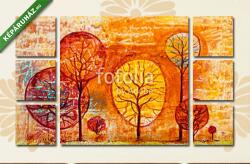  Többrészes Vászonkép, Premium Kollekció: Absztrakt erdő őszies színekben (olajfestmény reprodukció)(135x80 cm, W01)