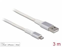 Delock Cablu date + incarcare USB la Apple Lightning MFI 3m Alb, Delock 83003 (83003)