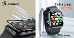 Baseus 38mm Apple Watch 1/2/3-as széria 0, 2mm vastag teljes képernyős üvegfólia - Fekete (SGAPWA4-C01)