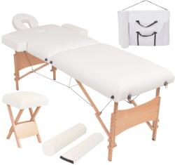 vidaXL Set taburet și masă masaj pliabilă 2 zone, grosime 10 cm, alb (110154)
