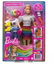 Mattel Păpușă Barbie, păr de leopard cu curcubeu, 16 accesorii de păr la modă, 30 cm, 1710268 Papusa Barbie