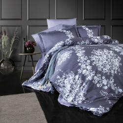 Clasy Lenjerie premium Lux Satin 100% Bumbac 4 piese king size 240 x 260 cm, Floricele, Mov, Clasy MELROSE V2