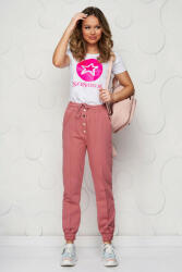 SunShine Pantaloni SunShine roz prafuit din bumbac cu talie inalta accesorizati cu nasturi