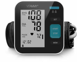 VITAMMY Tensiometru electronic de brat VITAMMY Next 5 Basic, mufa USB, detectare aritmie, detectie miscarea corpului, manseta 22-40 cm, Negru/Alb