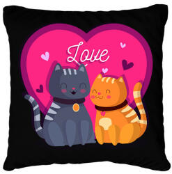 printfashion Love cats - Párnahuzat, Díszpárnahuzat - Fekete (6059429)