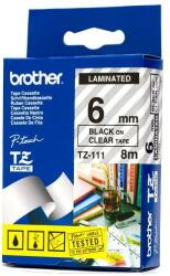 Brother TZE-111 laminált P-touch szalag (6mm) Black on Clear - 8m TZE111 (TZE111)