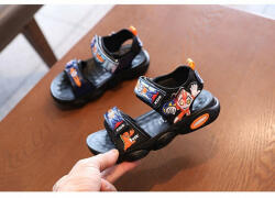 Superbebeshoes Sandale negre cu portocaliu - Super erou