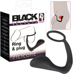 Black Velvets - anál plug péniszgyűrűvel (fekete) - szexaruhaz