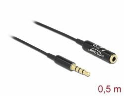Delock Audio bővítő kábel sztereo jack 3, 5 mm 4 tűs apa anya Ultra Slim, 0, 5 m, fekete (66074) - dellaprint
