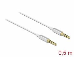 Delock Sztereo jack kábel 3, 5 mm 4 tűs apa- apa Ultra Slim, 0, 5 m, fehér (66073) - dellaprint