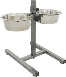 TRIXIE set de 2 boluri din otel inoxidabil cu suport in forma de H din metal (2 x 1.8 liter | ø 21 cm | Inaltime reglabila pana la 40 cm) (24921)