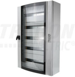 Tracon TGE609020 Maszkolt fém szekrény, 120 modul, 5 sor, átlátszó ajtóval, 900x600x200, IP54, falon kívüli (TGE609020)