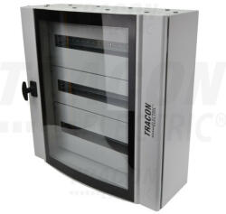 Tracon TGE606020 Maszkolt fém szekrény, 72 modul, 3 sor, átlátszó ajtóval, 600x600x200, IP54, falon kívüli (TGE606020)