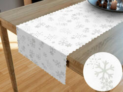 Goldea karácsonyi teflonbevonatú asztali futó - ezüst hópihék fehér alapon 40x90 cm