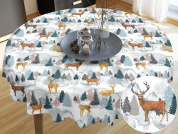 Goldea karácsonyi pamut asztalterítő - szarvasok és őzek - kör alakú Ø 100 cm