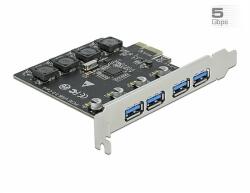 Delock PCI Express x1 Kártya -4 x külső A-típusú USB hüvely SuperSpeed USB (USB 3.2 Gen 1) (90509)