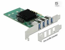 Delock PCI Express x4 Kártya - 4 x Külső USB 3.0 Quad Channel - alacsony profilú formatényező (89048) - dellaprint