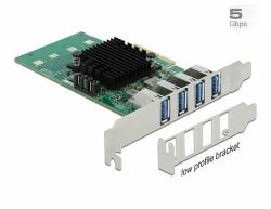 Delock PCI Express x4 Kártya - 4 x Külső USB 3.0 Quad Channel - alacsony profilú formatényező (89048)