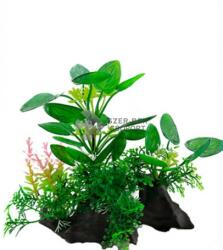Plantă artificială pentru acvariu cu frunze în formă de inimă și floricele colorate 17 cm